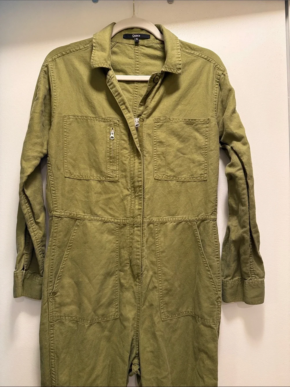 Quince Cotton Linen Twill Long Sleeve Coverall Jumpsuit. Size Small.